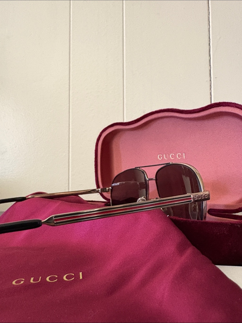 Gucci Gold Aviator Sunglasses with Brown Gradient Lenses - Picture 3 of 4